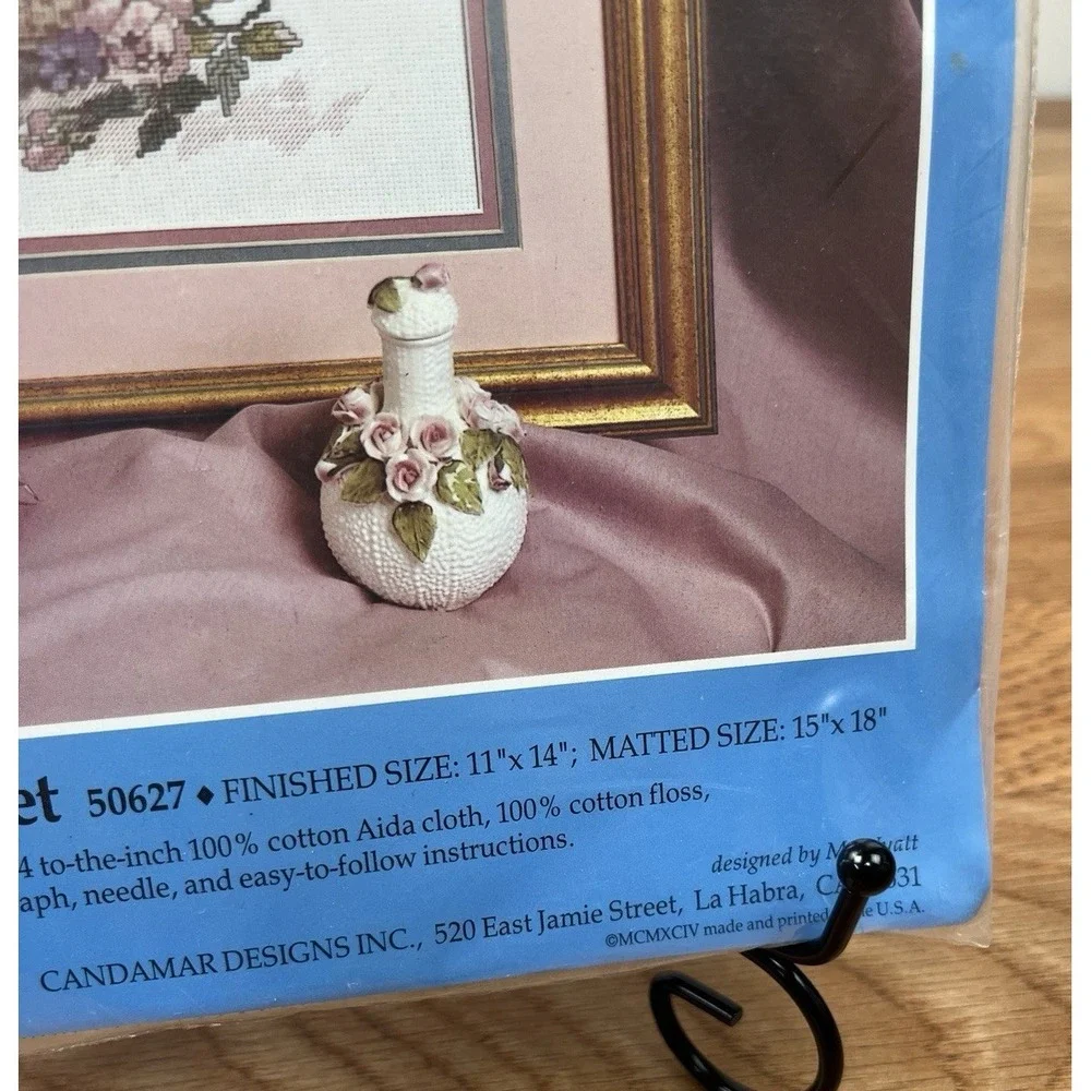 Vintage 90s Candamar Counted Cross Stitch Kit- Basket Bouquet Flowers 50627 NEW
